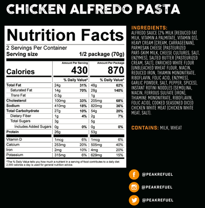 Peak Refuel, Chicken Alfredo Pasta Meal