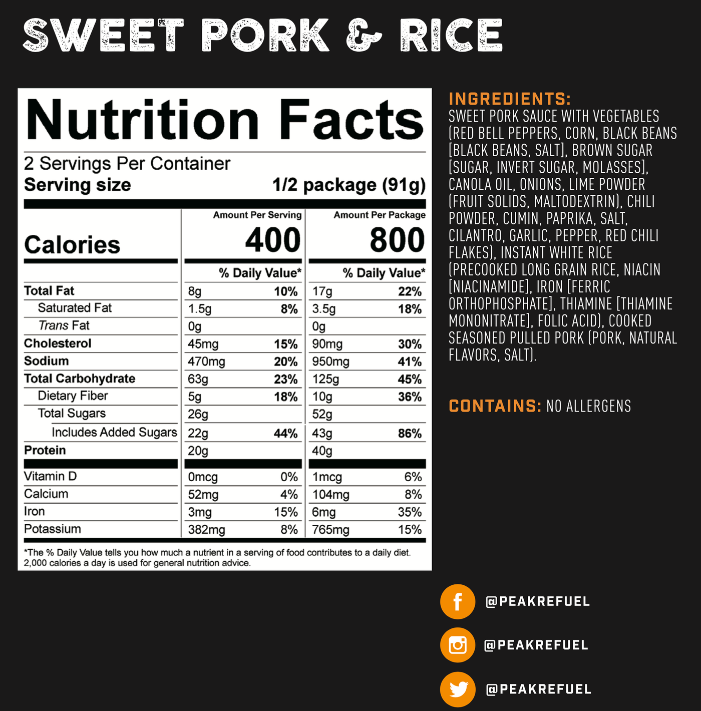 Peak Refuel, Sweet Pork & Rice Meal