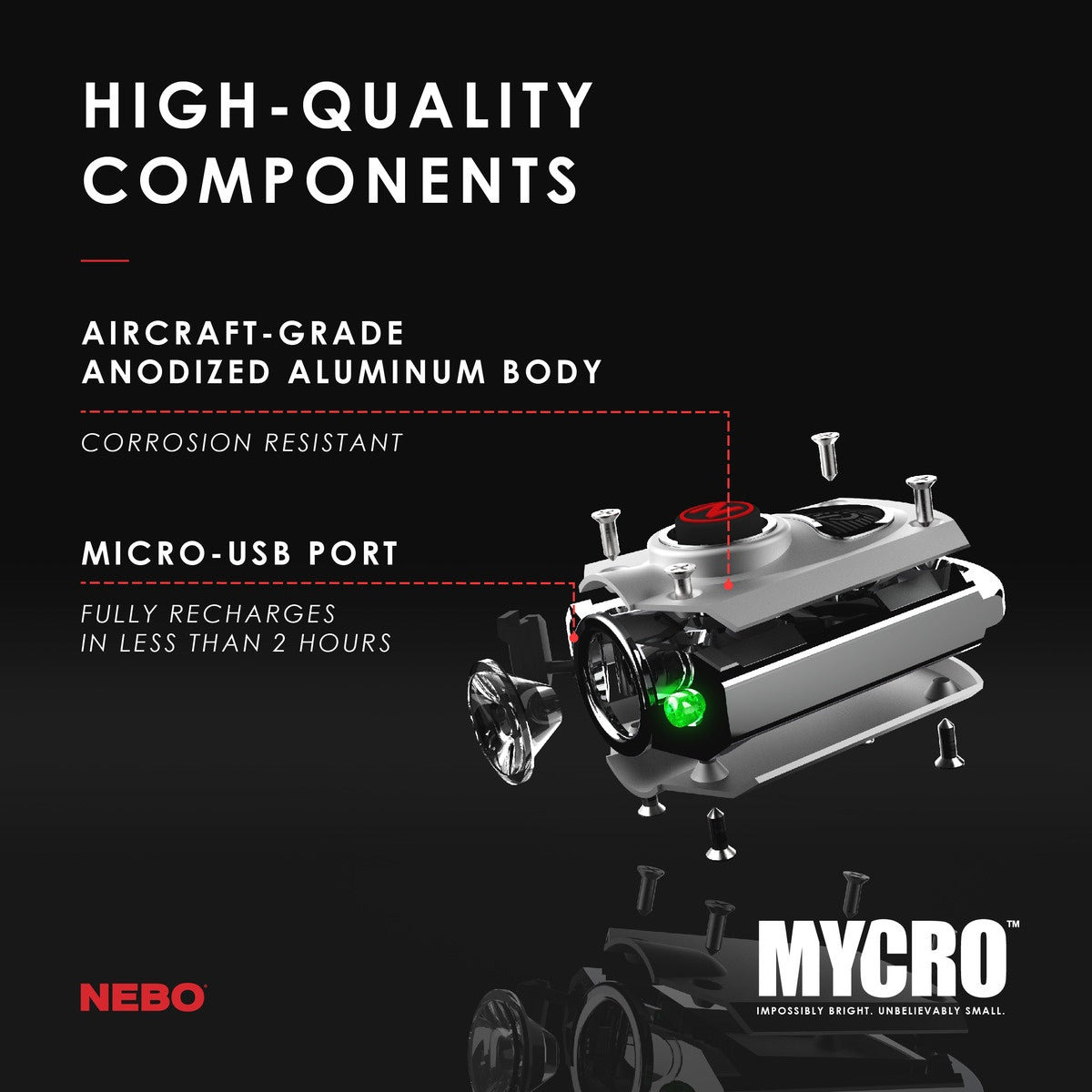 Nebo, MYCRO® 400  Lumen Rechargeable Pocket/Keychain Light  Black