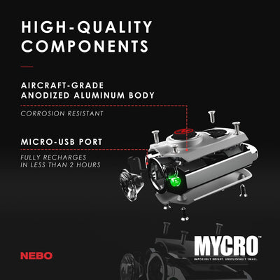 Nebo, MYCRO® 400  Lumen Rechargeable Pocket/Keychain Light -  Silver